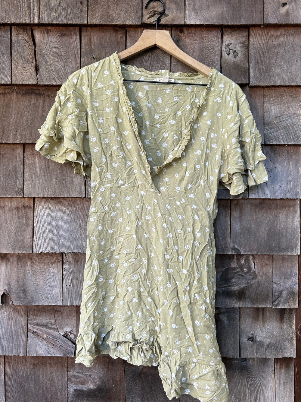 Billabong X The Salty Blonde - Ruffled Floral Sage Green Mini Dress Short Sleeve
